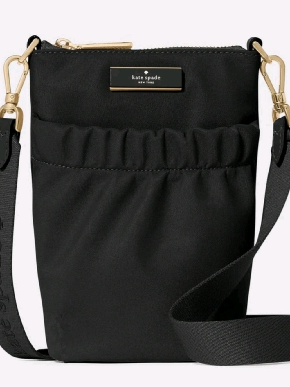 kate spade Black Nylon Crossbody Phone Pouch with Gold Hardware